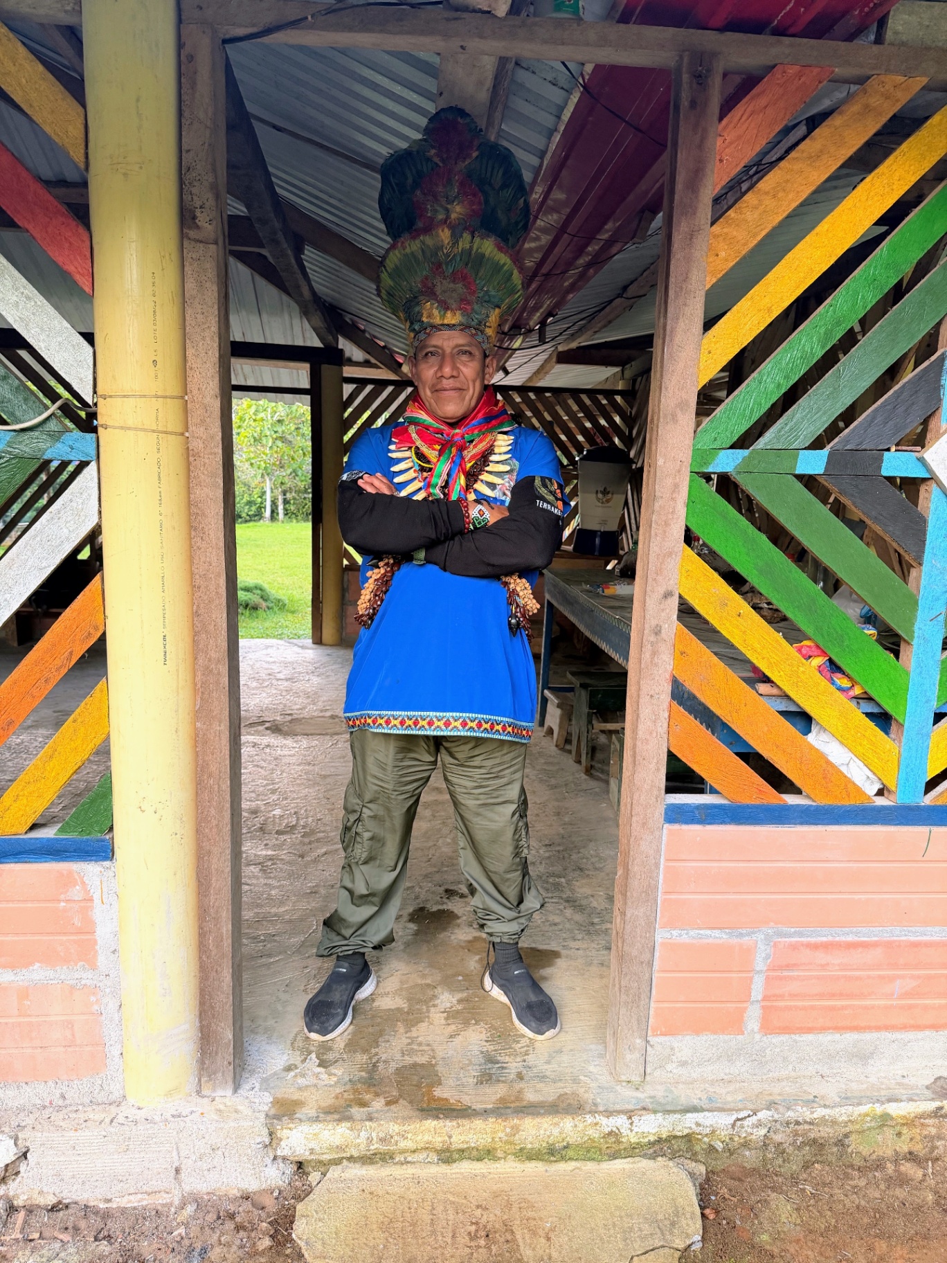 Kofán community member in traditional dress, color inspiration for the collection