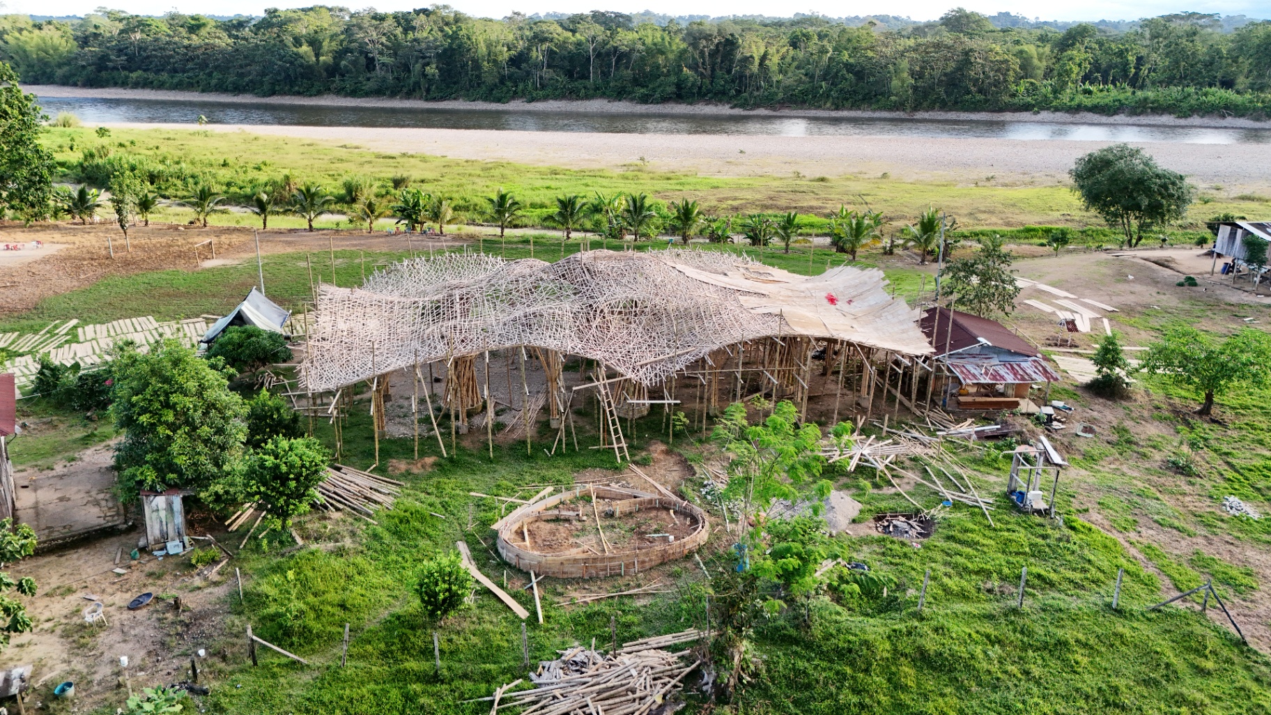 The finished community and cultural space built from bamboo